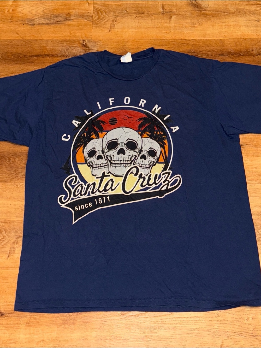 Santa Cruz Skateboards Navy Blue Tee with Sunset Skull Graphic